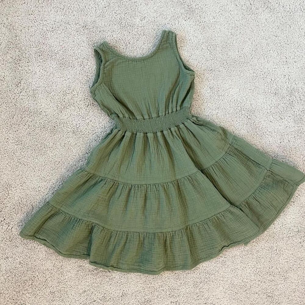 Bearpaw Girl Cotton Green Dress Sz 7 8
